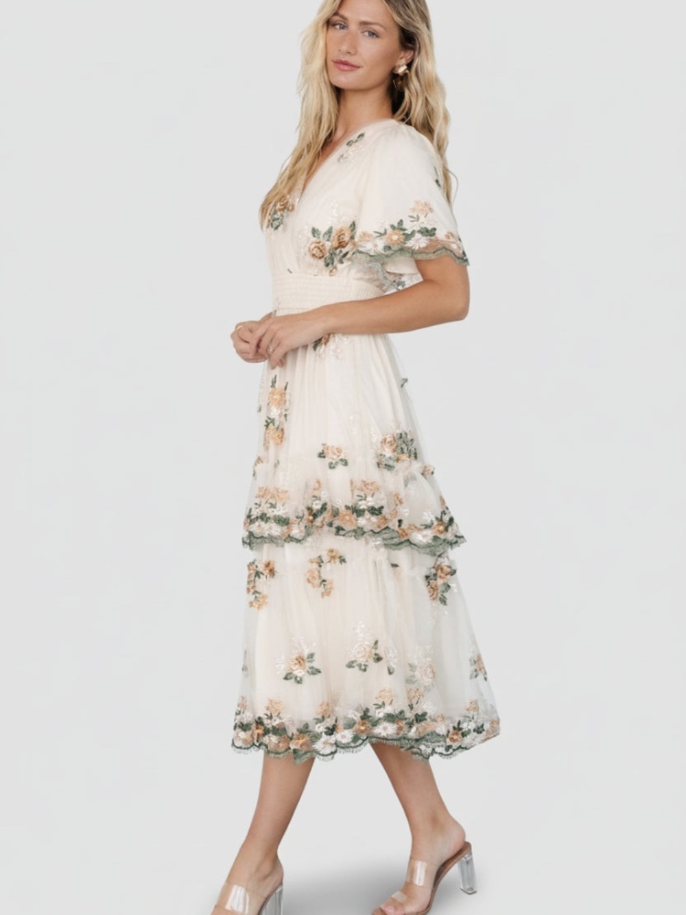 Baltic Born Cynthia Midi Dress | Cream Floral Size 1XL - Picture 4 of 7